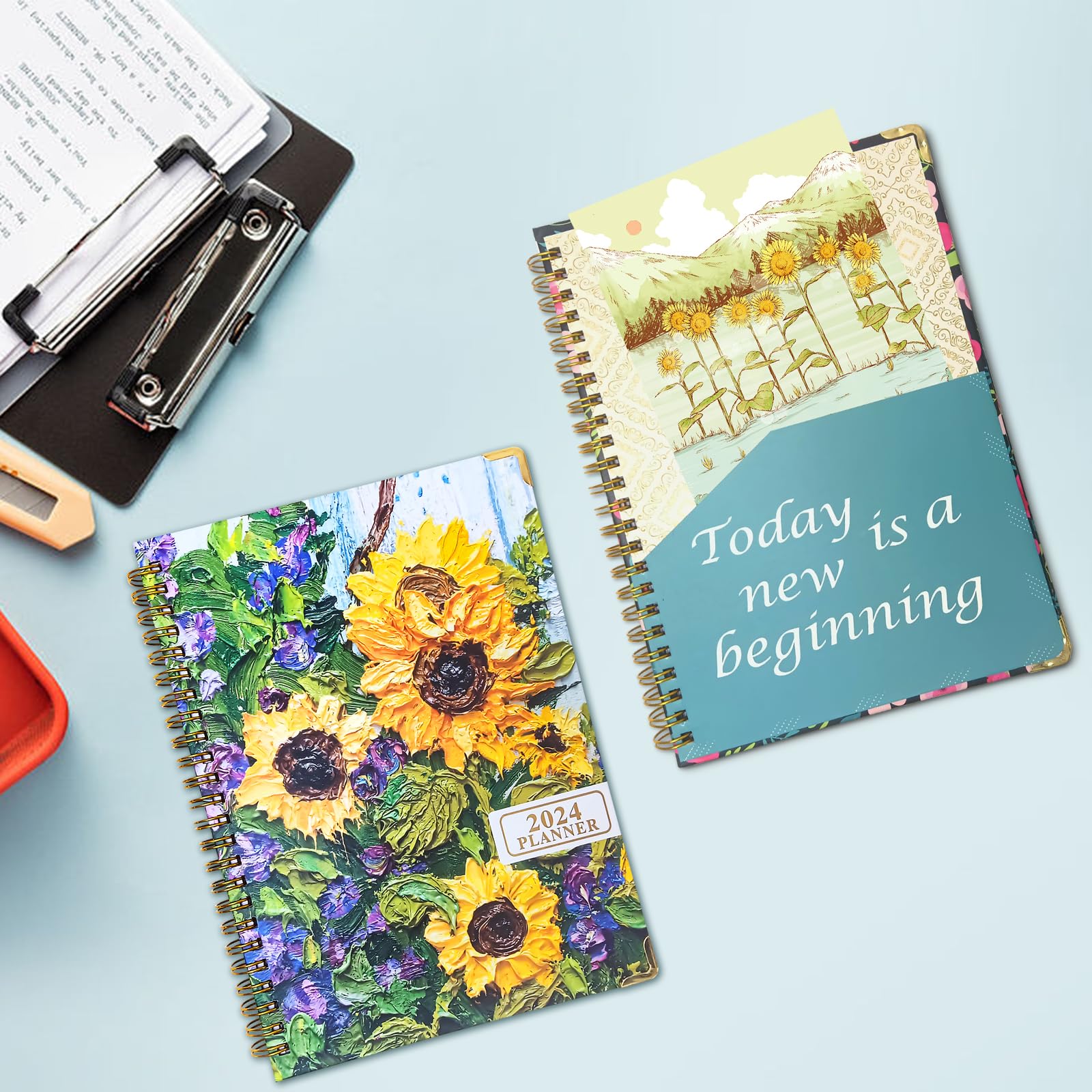 NADSSJL 2024 Diary A5 Week to View, Diary 2024 Day per Page, Jan.2024 - Dec.2024, Day View Planner Organizer, Hard Cover, Monthly Tabs, Bookmark, Stickers and Inner Pocket A5 (Little Flower)