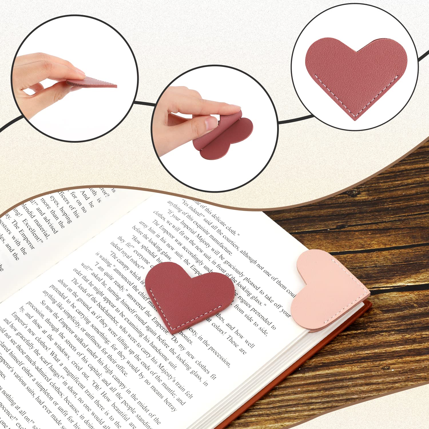 2pcs Leather Heart Bookmark,Bookmarks for Women,Portable Book Marks Women Gift,Book Accessories for Reading Lover,Cute Handmade Book Reading Gift for Book Lovers