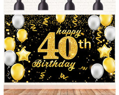 Happy 40th Birthday Banner,40th Birthday Decorations Black Gold,Party Backdrop Banner Fabric Banner for Men Women 40th Birthday Photo Backdrop,Photography Background,Outdoor Garden Table Wall Decor