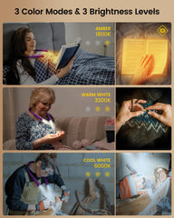 Glocusent Upgraded LED Neck Reading Light, Book Lights for Reading at Night, 30-min Timer, 3 Colours & 7 Brightness Adjustable, Perfect Rechargeable Neck Light for Reading, Knitting & Repairing