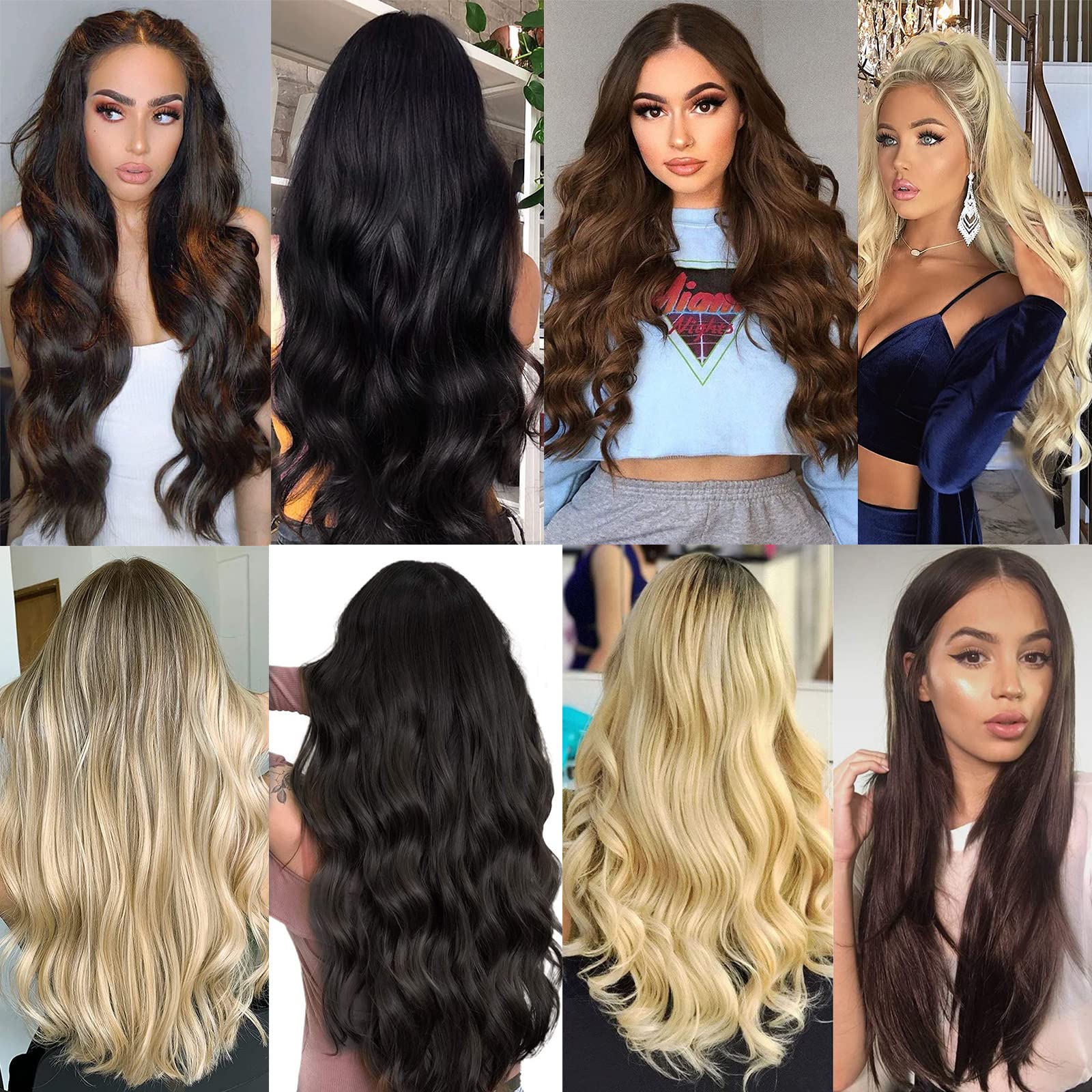 Xtrend 16 Inch Clip in Hair Extensions 4Pcs 11Clips Straight Thick Full Head Double Weft Clip on Synthetic Hair Extension Hairpieces for Women 18H613#
