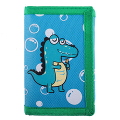 RFID Blocking Wallet for Kids/Slim Cartoon Wallet with Zippered Pocket/Trifold Canvas Outdoor Sports Wallet, Dinosaur