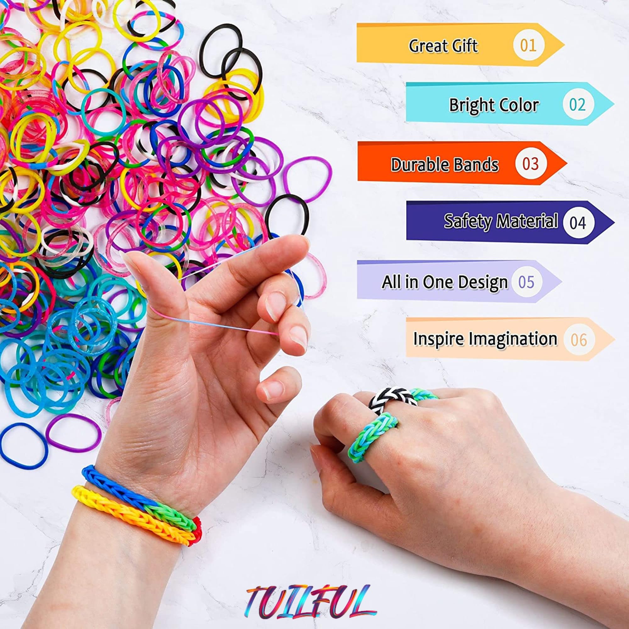 Tuilful Loom Bands Kit 5000and in 40 Vibrant Colours Loom Bands Friendship Bracelet Kit for Boys and Girls Includes Loom Bands Alphabet Beads S Hooks with Storage Box DIY Craft Gift (5000)