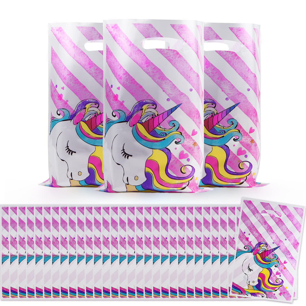 ASTARON Unicorn Party Bags for Kids Party 30 Pcs Unicorn Birthday Party Bags，Girls Birthday Baby Shower Party Supplies Plastic Goodie Bags for Kids Favors Unicorn Party Decorations