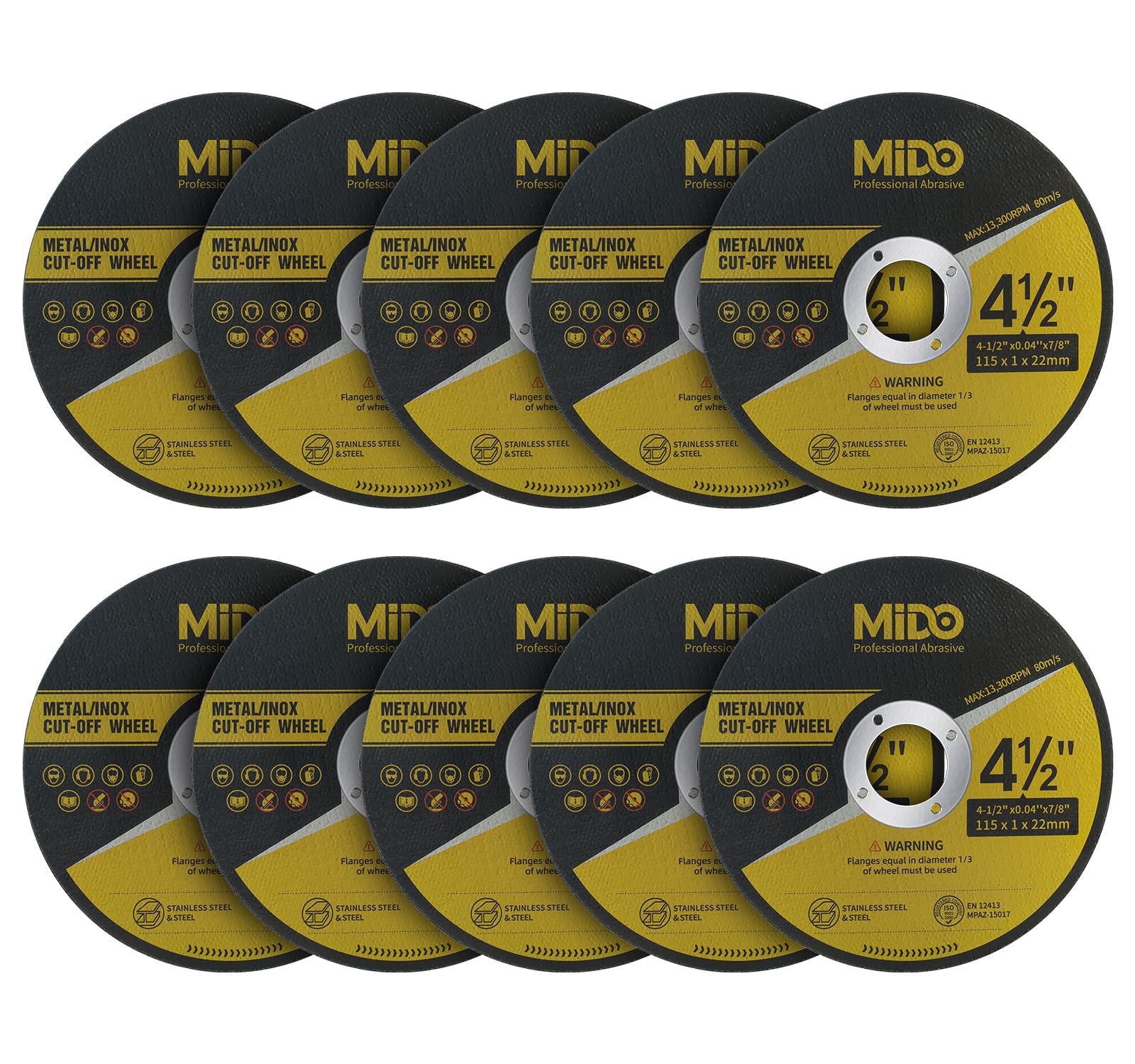 MIDO Professional Abrasive Cutting Discs 10 Packs 115 mm Ultra Thin 1mm Metal Cutting Discs Stainless Steel Cutting Discs for Angle Grinder