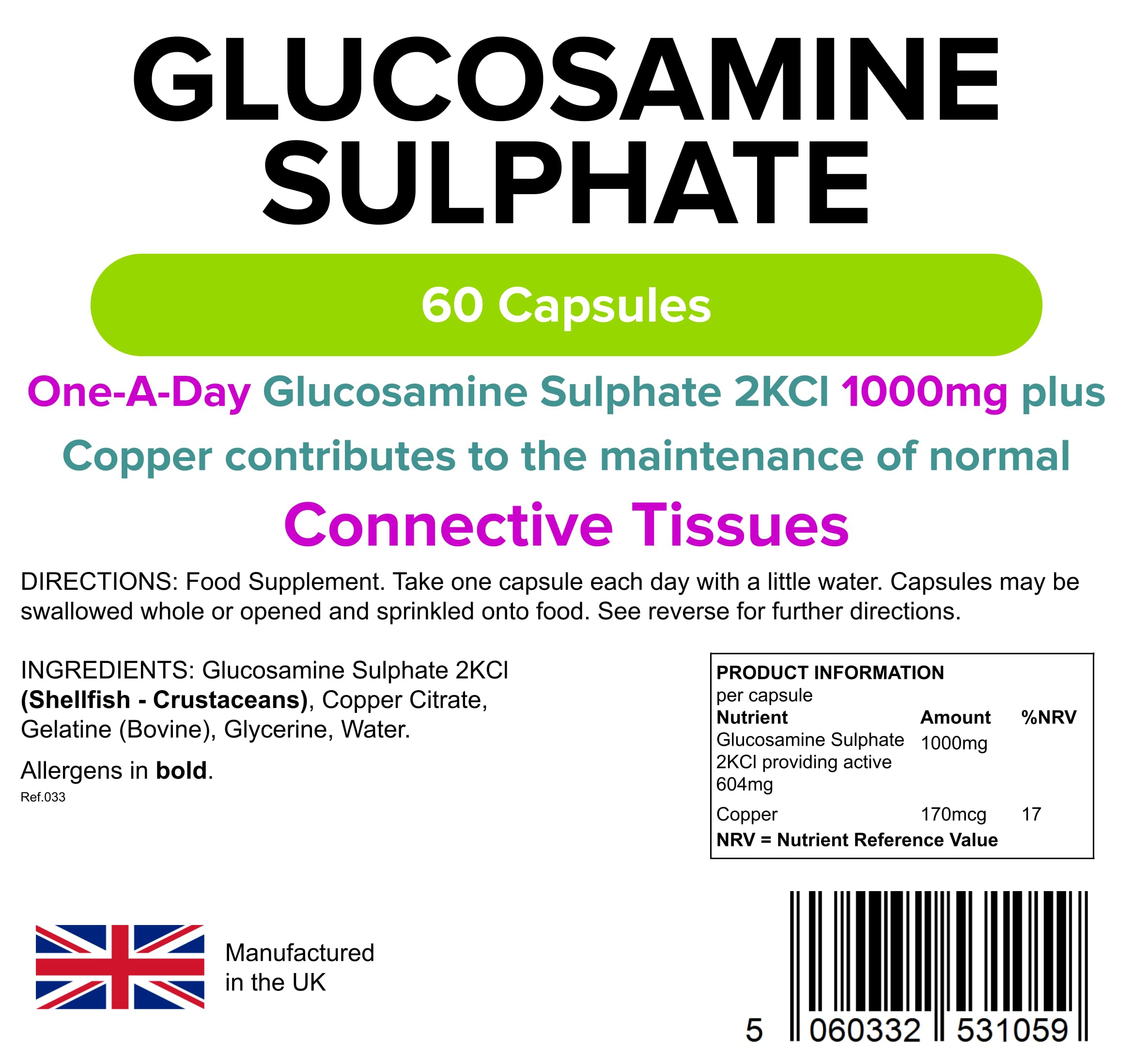 Lindens Glucosamine Sulphate 1000mg 60 Capsules   Joint Care   UK Made   1 A Day   Joint Care Supplements   Joint Health   2 Months Supply   Letterbox Friendly