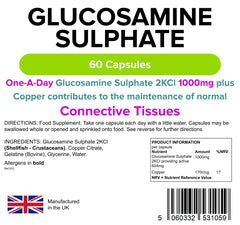 Lindens Glucosamine Sulphate 1000mg 60 Capsules   Joint Care   UK Made   1 A Day   Joint Care Supplements   Joint Health   2 Months Supply   Letterbox Friendly