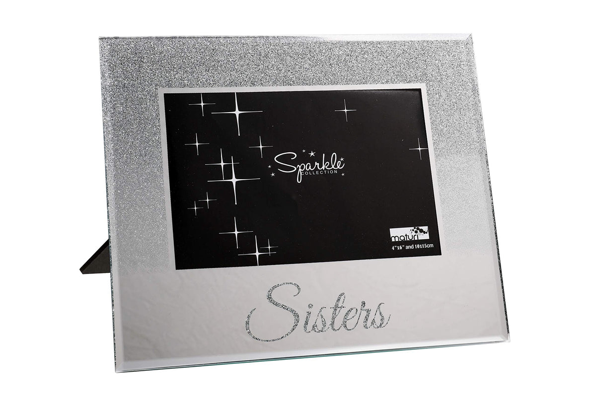 Maturi Silver Glitter Photo Frame, Mirrored 6 x 4 Inch, Sisters Gift