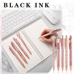 Pinenuts 5 Pieces Ballpoint Pens Bling Metal Pens Elegant Diamond Design Stationery Office Desk Accessories Work Leaving Gift for Teachers Adults