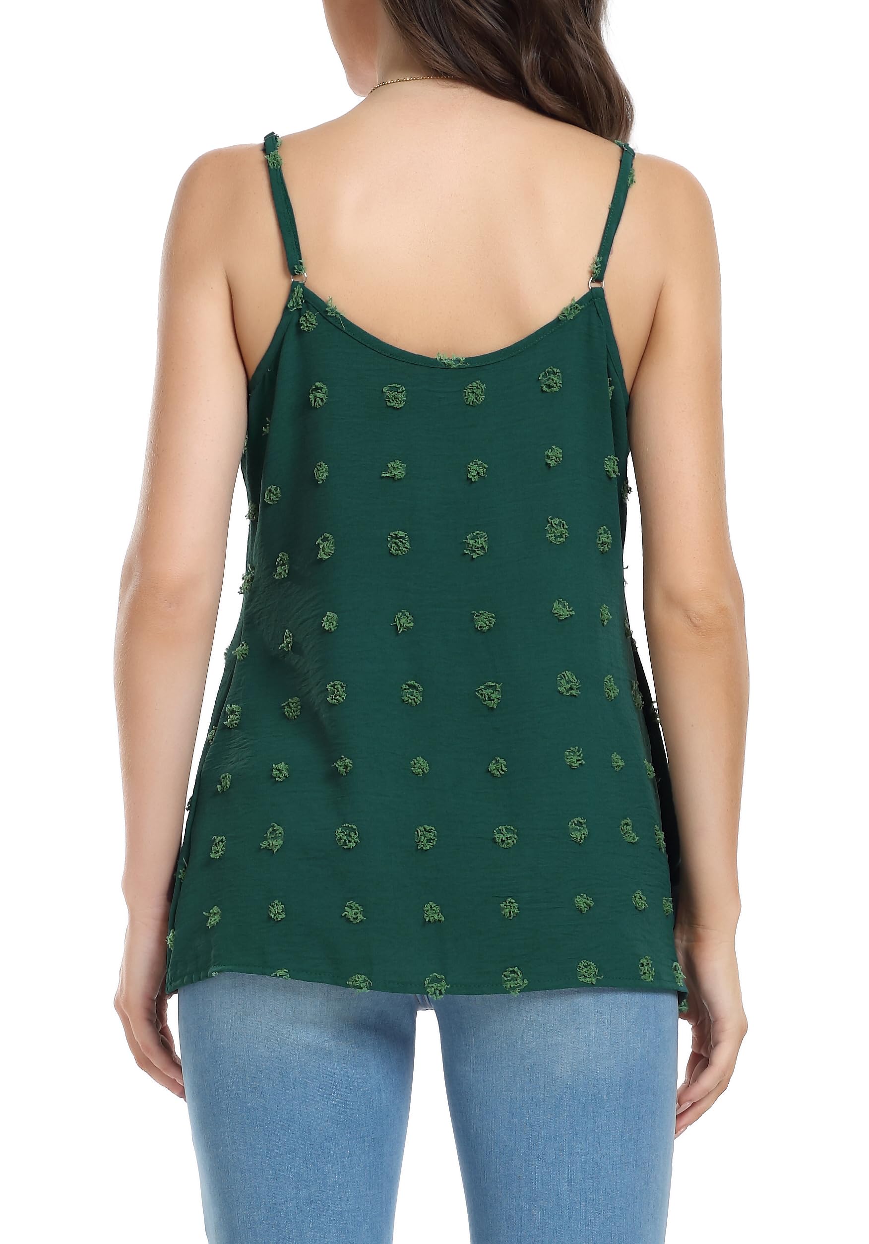 Sopesil Women's Vests Chiffon Ladies Summer Tops Adjustable Strap Sleeveless Tank with Swiss Dot Dusty Green,S