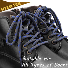 Stepace Round Shoelaces [2 Pairs] Heavy Duty Boot Shoe Laces for Hiking Work Boots Dark Gray Blue -100(Dots)