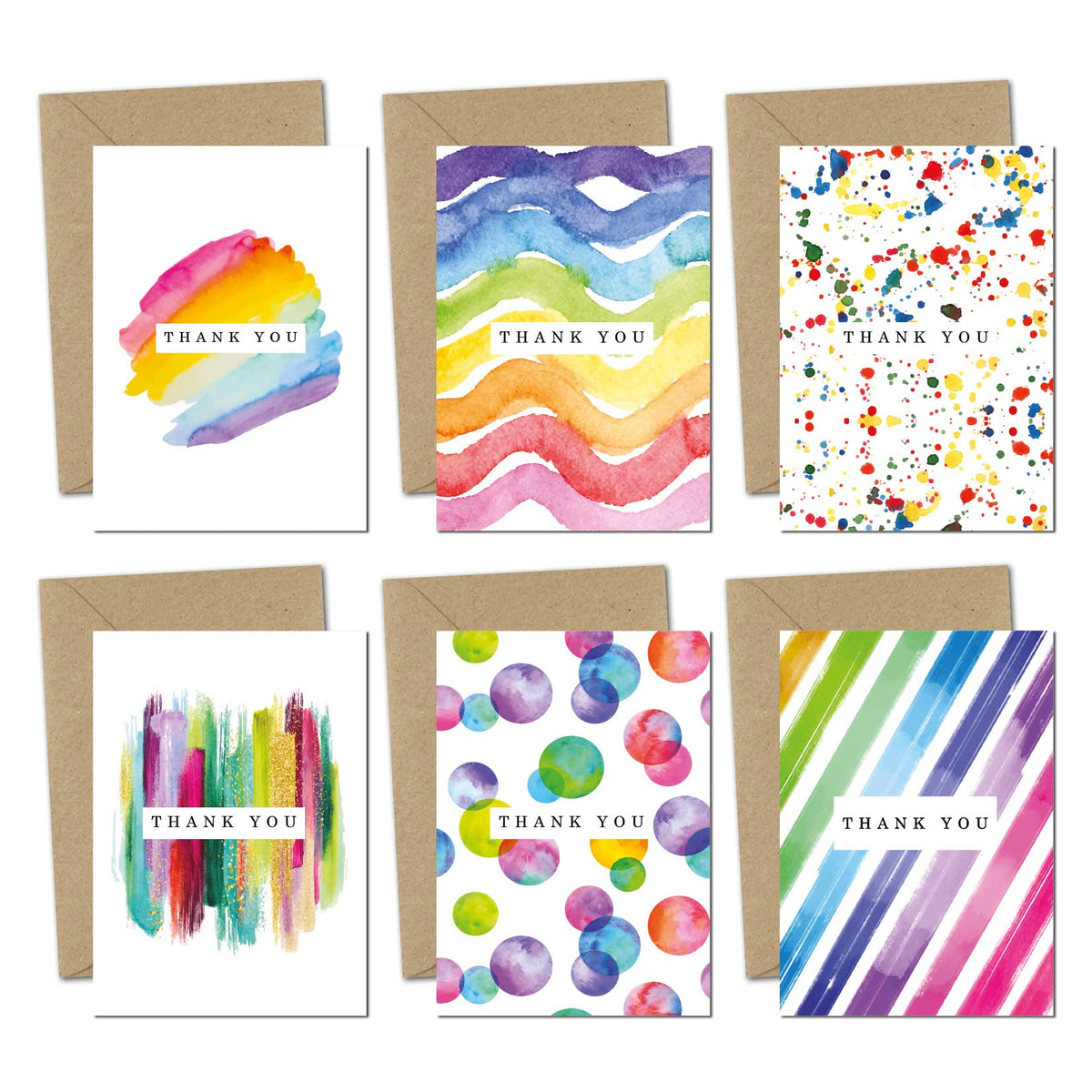 Giftinghouse 12 thank you cards - watercolour design - thank you cards multipack with envelopes - greeting cards for wedding, kids - Fully recyclable and Eco-friendly cards - 300 GSM (12)