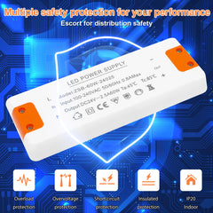 led driver 24v 2.5a 60w, 24v led driver, 240v to 24v transformer, Constant Voltage Driver Adapter, 24v 2.5a driver, led transformer 2.5a 60w, 24v power supply for G4 GU5.3 MR11 MR16 LED Strips Light