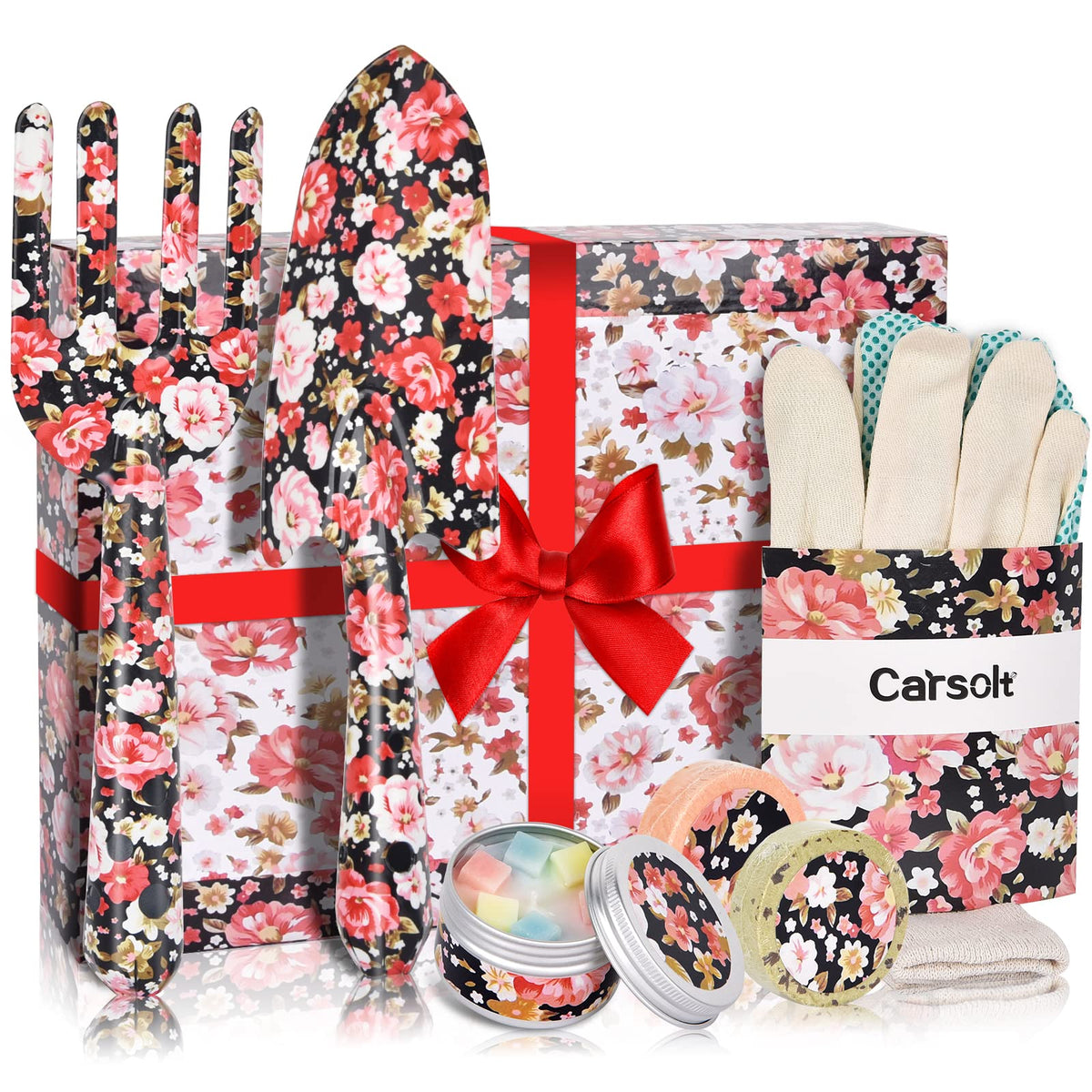 Carsolt Gardening Gifts for Women, Gifts For Mum with Garden Tools Set, Gardening Gloves, 1 Tin Scented Candle and 2 Aromatherapy Shower Steamers, Gift Sets for Her at Birthday Christmas