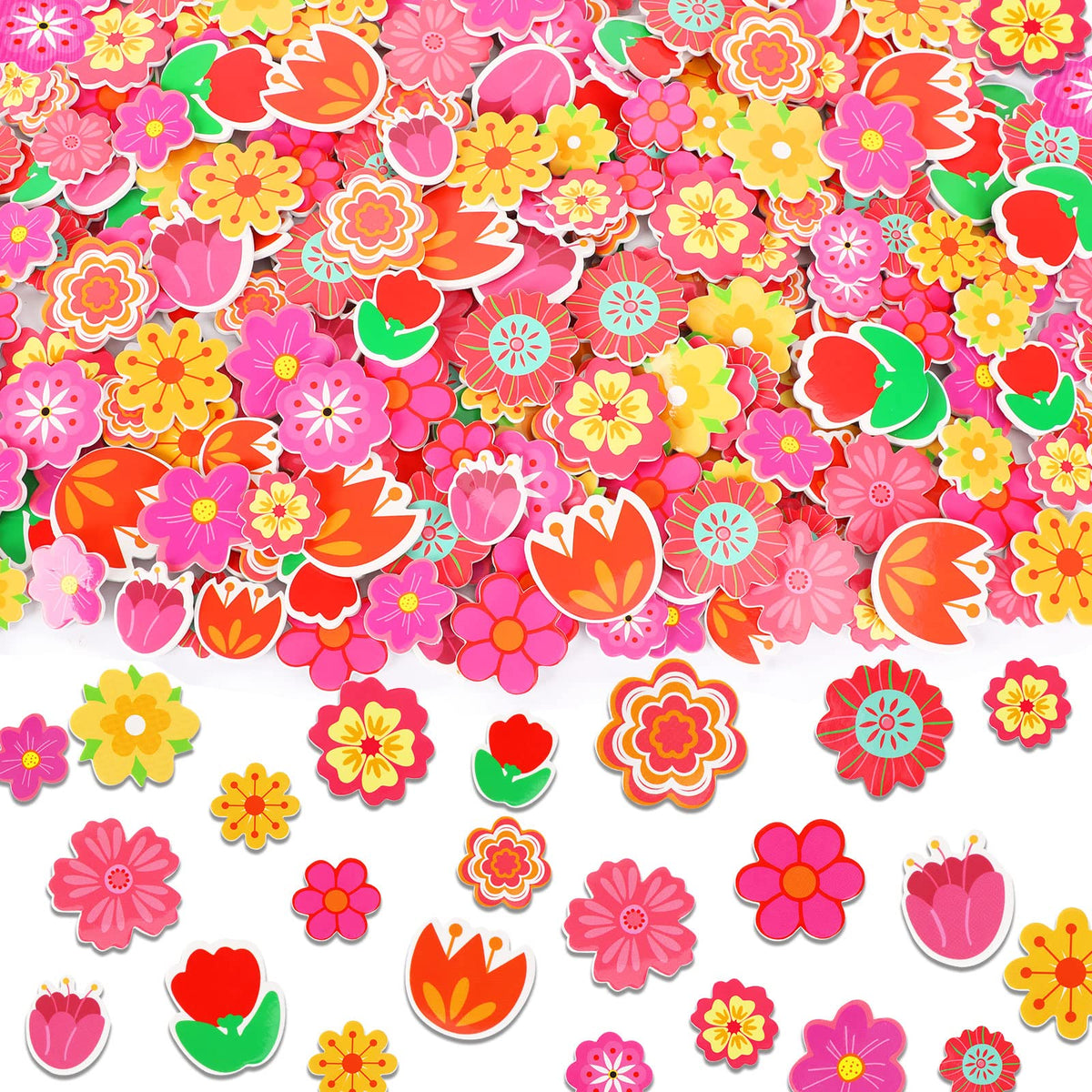 JULBEAR Flower Foam Sticker, 300Pcs Bulk Spring Self-Adhesive Foam Stickers Colorful Mixed Stickers for Kids Party DIY Crafts Favor Decorations Supplies(Flower Style)