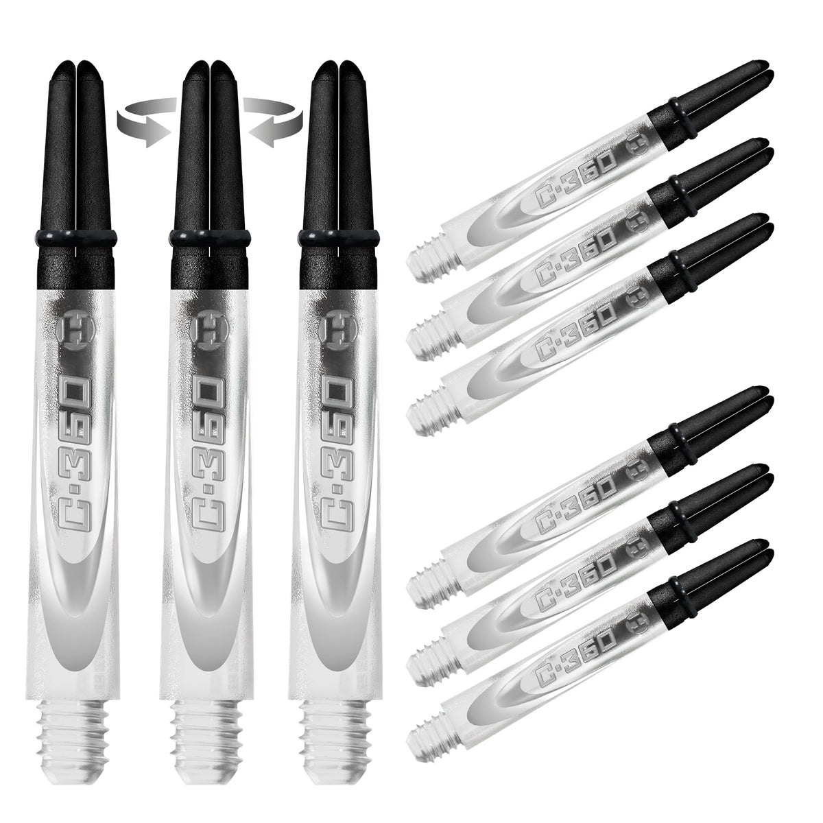 Harrows Darts 3 x Sets of Carbon 360 Dart Stems - 9 Dart Shafts in Total - Medium, Midi & Short (Clear, Medium)