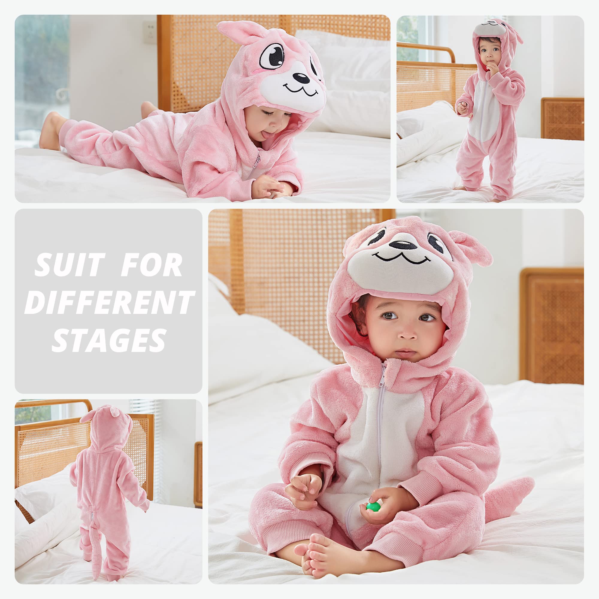 COOKY.D Newborn Baby Animal Hooded Zipper Romper 2-6 Months Long Sleeve Pink Flannel Warm Outfits