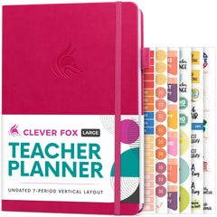 Clever Fox Teacher Planner – School Year Planner with Calendars & Lesson Plans – Teacher Plan Book for Classroom & Homeschool Organization - Undated, 18x25cm, Hardcover (Fuchsia)