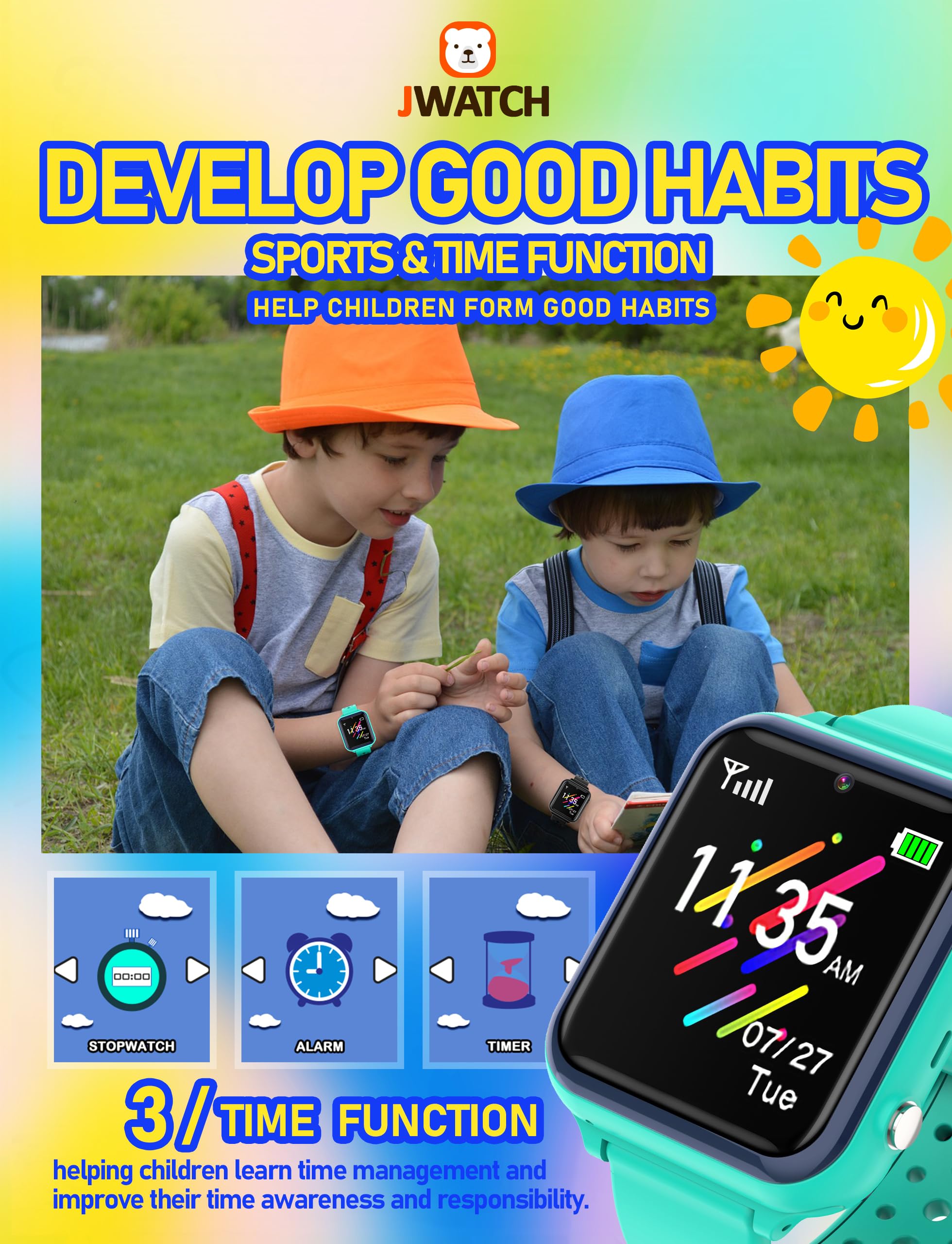 Jwatch Kids Smart Watch Phone Sos with 10 Stories 16 Puzzle Games Stopwatch Alarm Clock Kids Watches Toys for 6 7 8 9 10 11 12 Boys Girls Gift for Birthday Christmas （Green）…