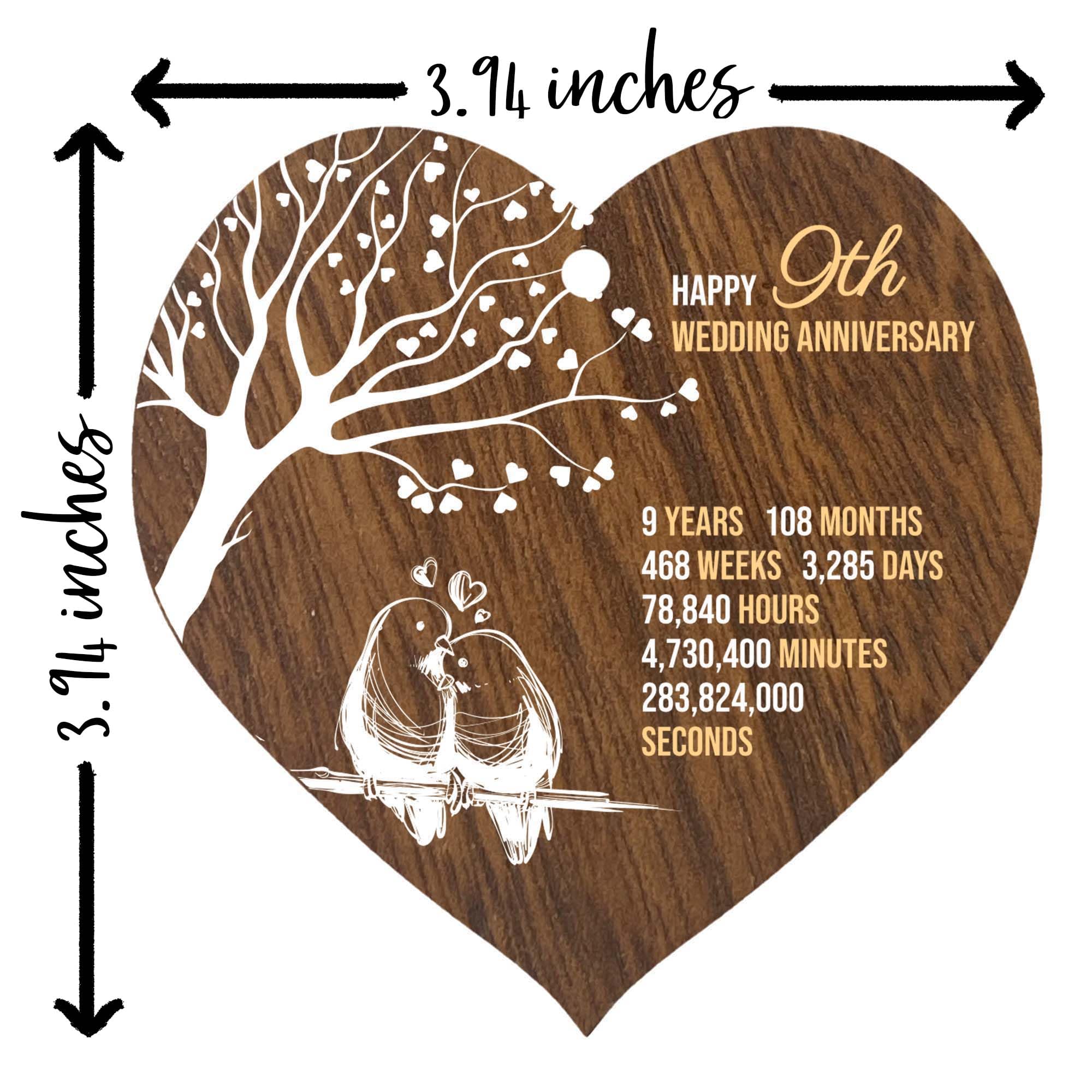 9th Wedding Anniversary Wooden Heart Plaque, Dark Wood Sign Keepsake, Celebrate Willow Pattern/Pottery Anniversary Wife Husband Boyfriend Girlfriend, Plaque with Quotes Gifts from the Kids