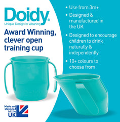 Doidy Cup - Training Sippy Cups Baby Cup Unique Slanted Design Two Handles Baby Beaker - Great Weaning Cup for Milk, Water & Juice - Use from 3-6 Months 200ml (Turquoise)