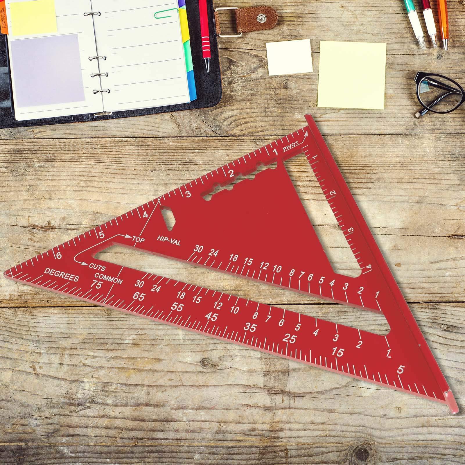 7 Inch Triangle Ruler, Red Triangle Ruler, High Precision Aluminum Alloy Triangle Ruler,Layout Measuring Tool for Engineer Carpenter (Metric)