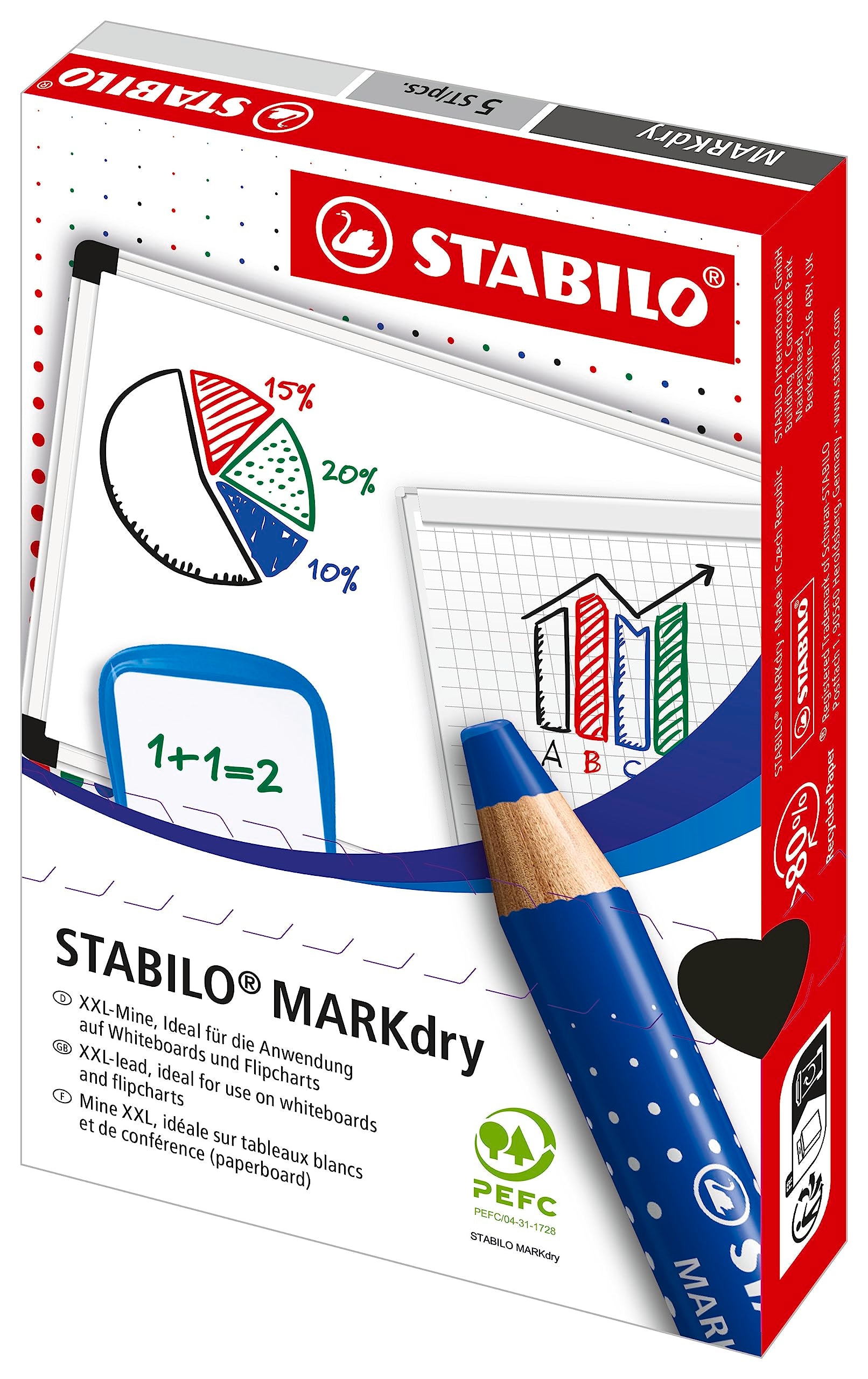 Whiteboard and Flipchart Markers - STABILO MARKdry - Pack of 5 - Green