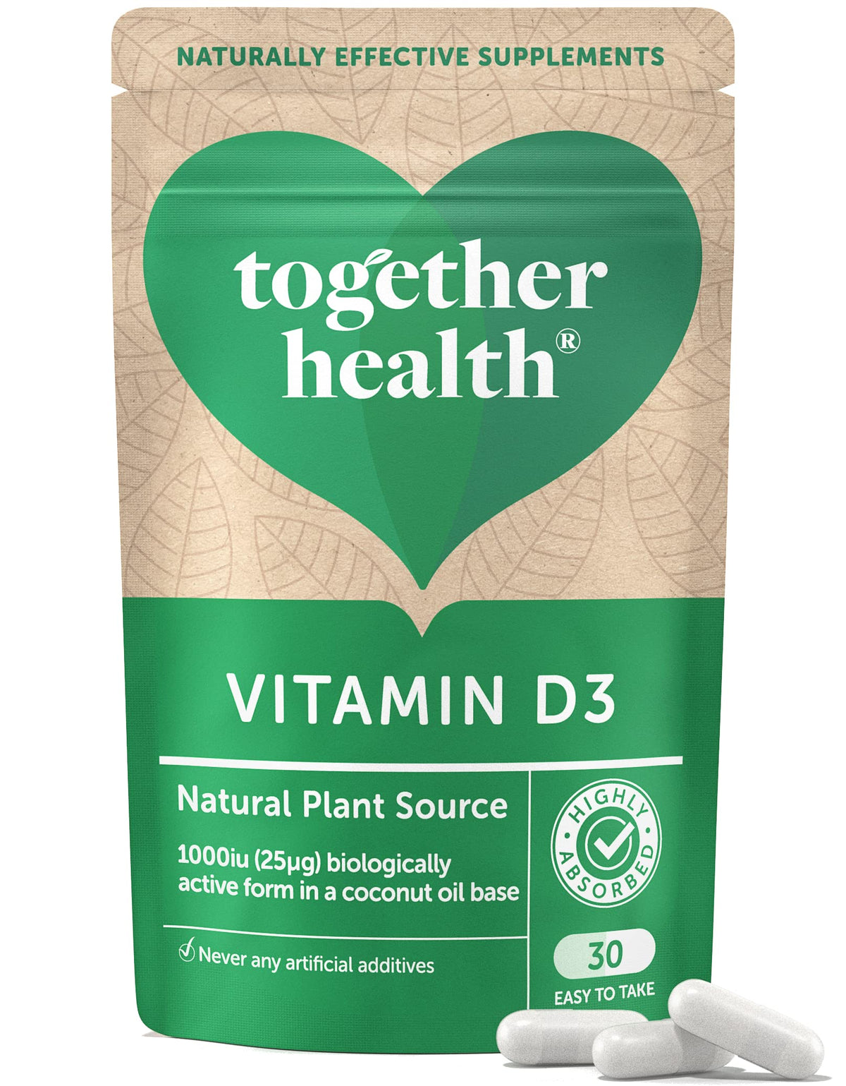 Vitamin D3 – Together Health – 1000iu Vitamin D3 – from Wild-Grown Lichen – Vegan Friendly – Made in The UK – Pack of 3-90 Vegecaps