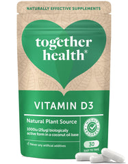 Vitamin D3 – Together Health – 1000iu Vitamin D3 – from Wild-Grown Lichen – Vegan Friendly – Made in The UK – Pack of 3-90 Vegecaps