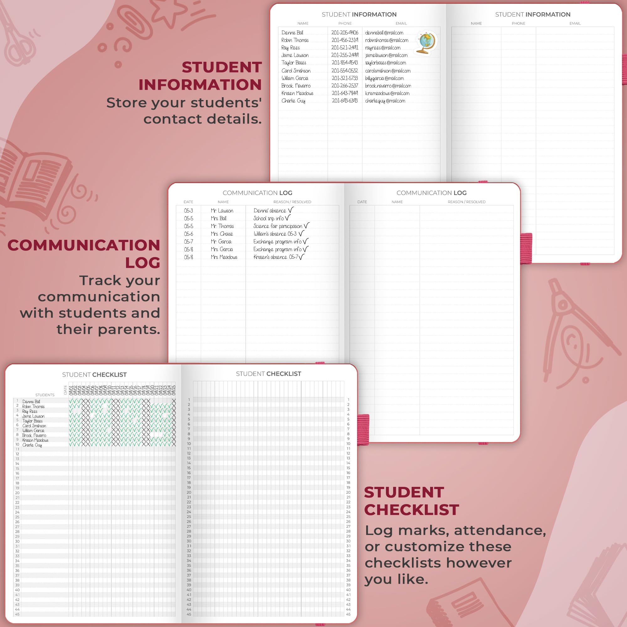 Clever Fox Teacher Planner – School Year Planner with Calendars & Lesson Plans – Teacher Plan Book for Classroom & Homeschool Organization - Undated, 18x25cm, Hardcover (Fuchsia)