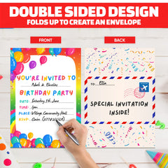 BestaFiesta 36 Kids Childrens Birthday Party Invitations Kids Invites with Folding Envelope Design and Holographic Stickers (Rainbow)