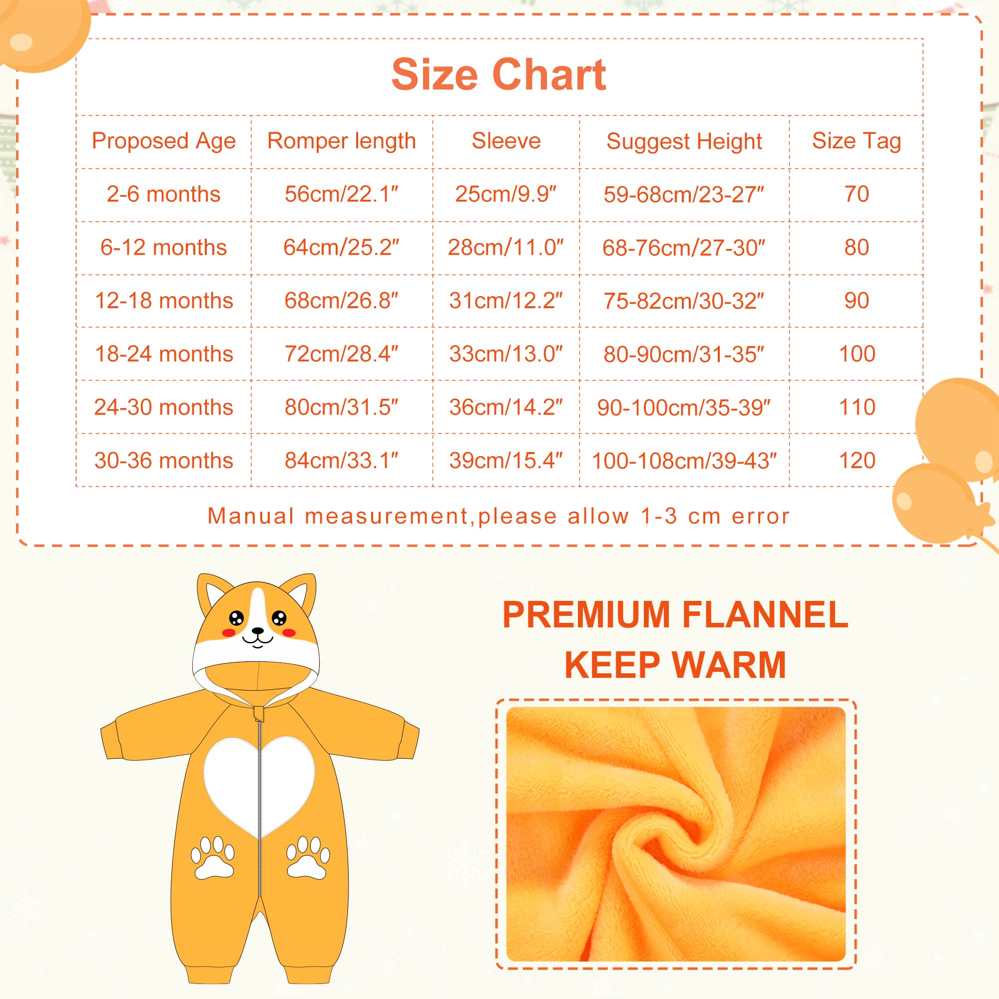 COOKY.D Newborn Infant Hooded Flannel Romper Autumn Winter Onsie Pajamas Jumpsuit Long Sleeve Sleepsuits for Baby Girls Boys, 12-18 Months, Dog