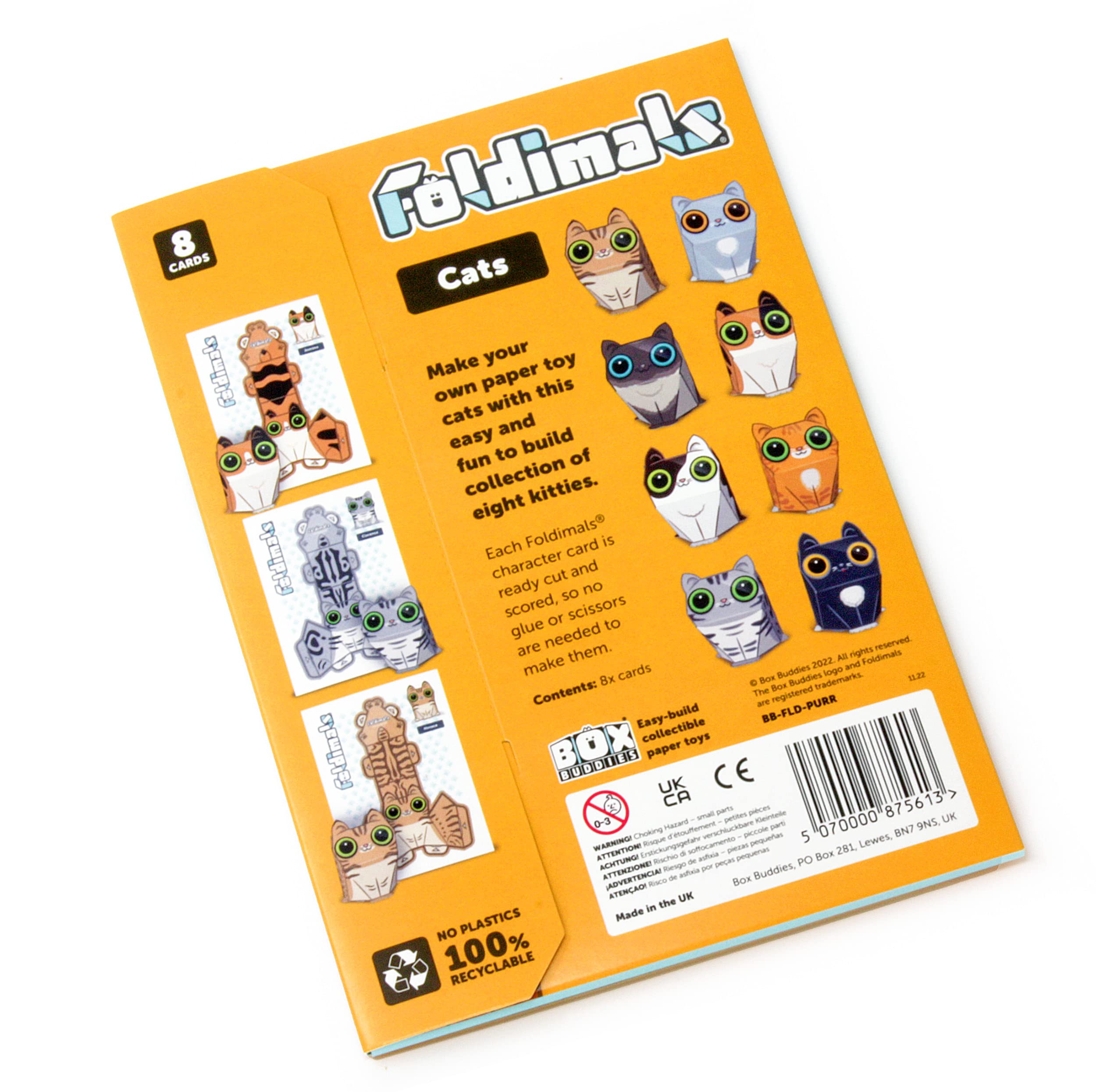 Box Buddies Foldimals Cats - Pack of 8 Cat Paper Toy Cards - Paper Craft for Kids, Pocket Money Toys, Stocking Fillers