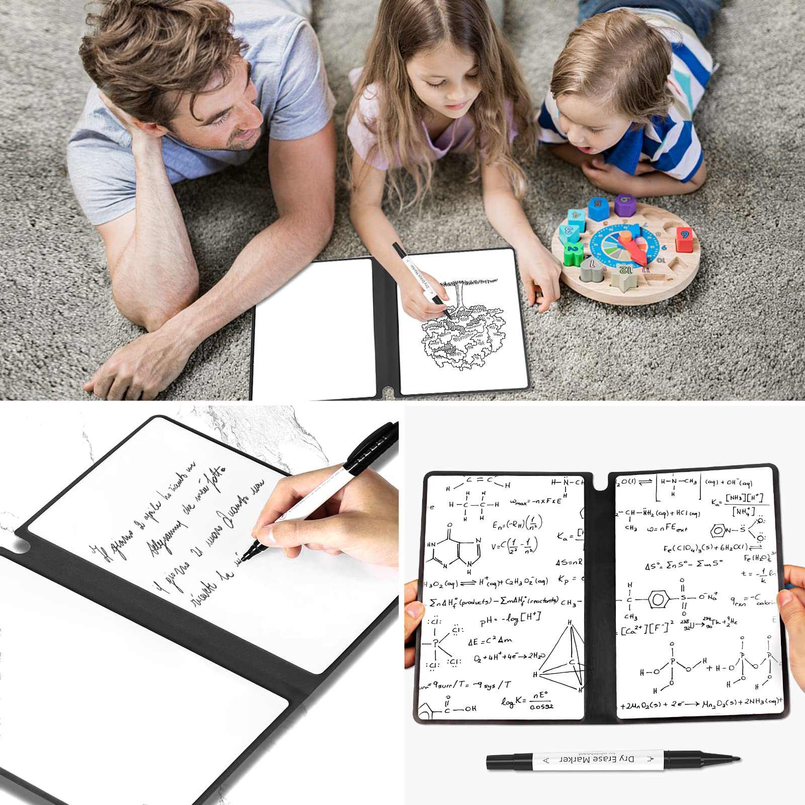 Marte Vanci Whiteboard Notebook Reusable Dry Erase Whiteboard with Pen and Wiping Cloth A5 Portable Dry Erase Pad with PU Cover White Board for Notes Lists Memo Message Presentation(Blue)