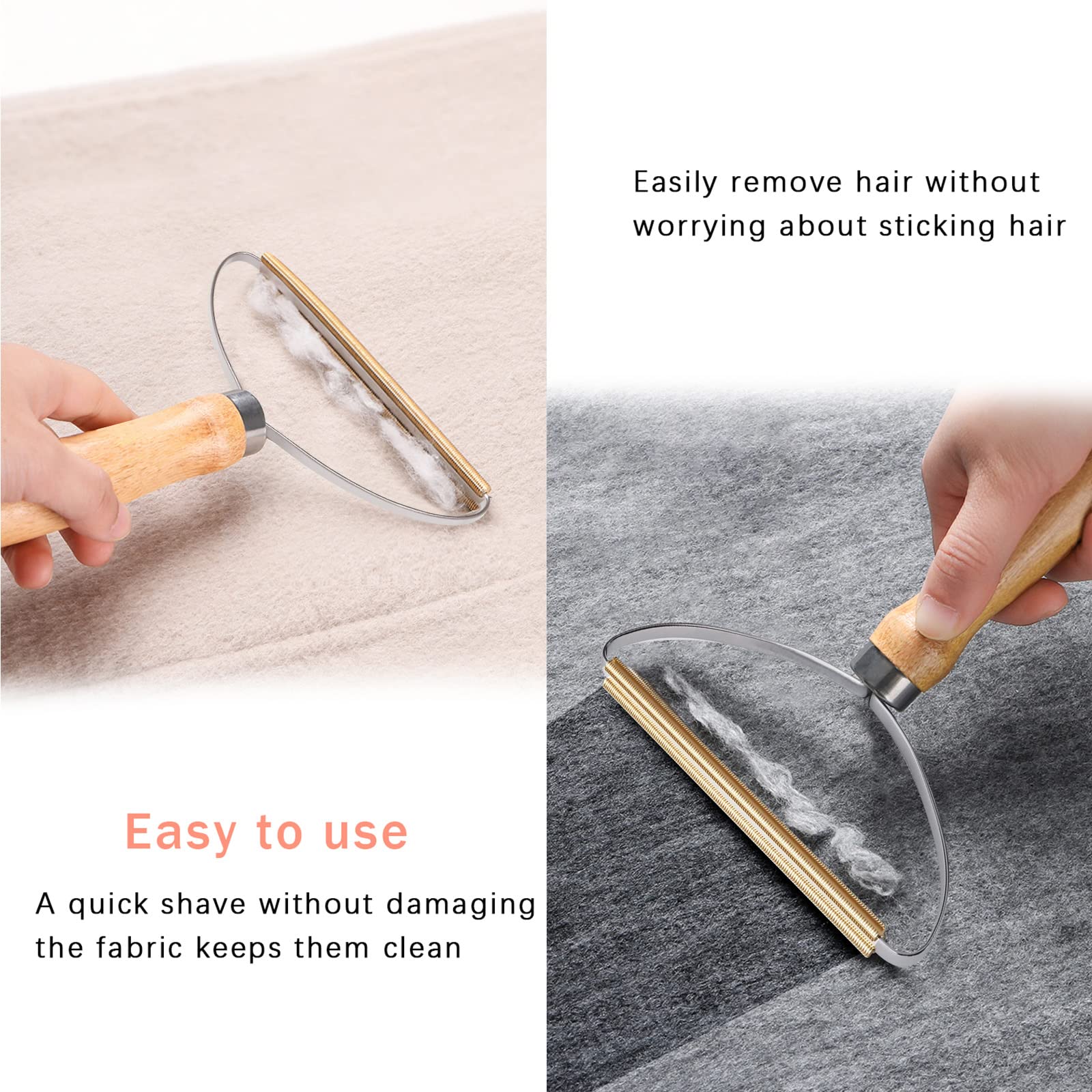 MOTONG 1 Pack Lint Remover, Double Carpet Scraper Manual Brush Tool Shaver Clothes Fuzz Roller Wooden Handle Reusable Mini Lint Cleaner for Pet Hair, Fuzz