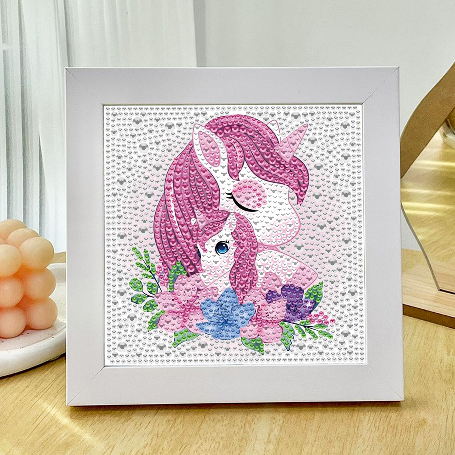 Daisen Art Unicorn Diamond Painting for Kids with Framed-Unicorn Diamond Painting Kits-Full Drill Diamond Art Kits for Kids Easy-Unicorn Gem Art for Children Age 6-8-10-12(7X7 in)