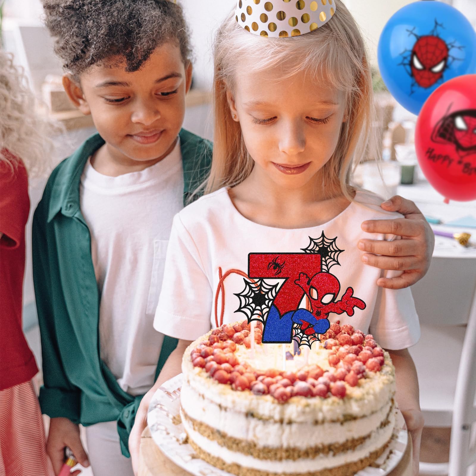 7st Birthday Spidermen Cake Toppers,Personalised Happy 7st Birthday Cake Toppers for Kids,Boy,Girl,Spider Cake Toppers Birthday Cake Decorations for Children Birthday Party Supplies