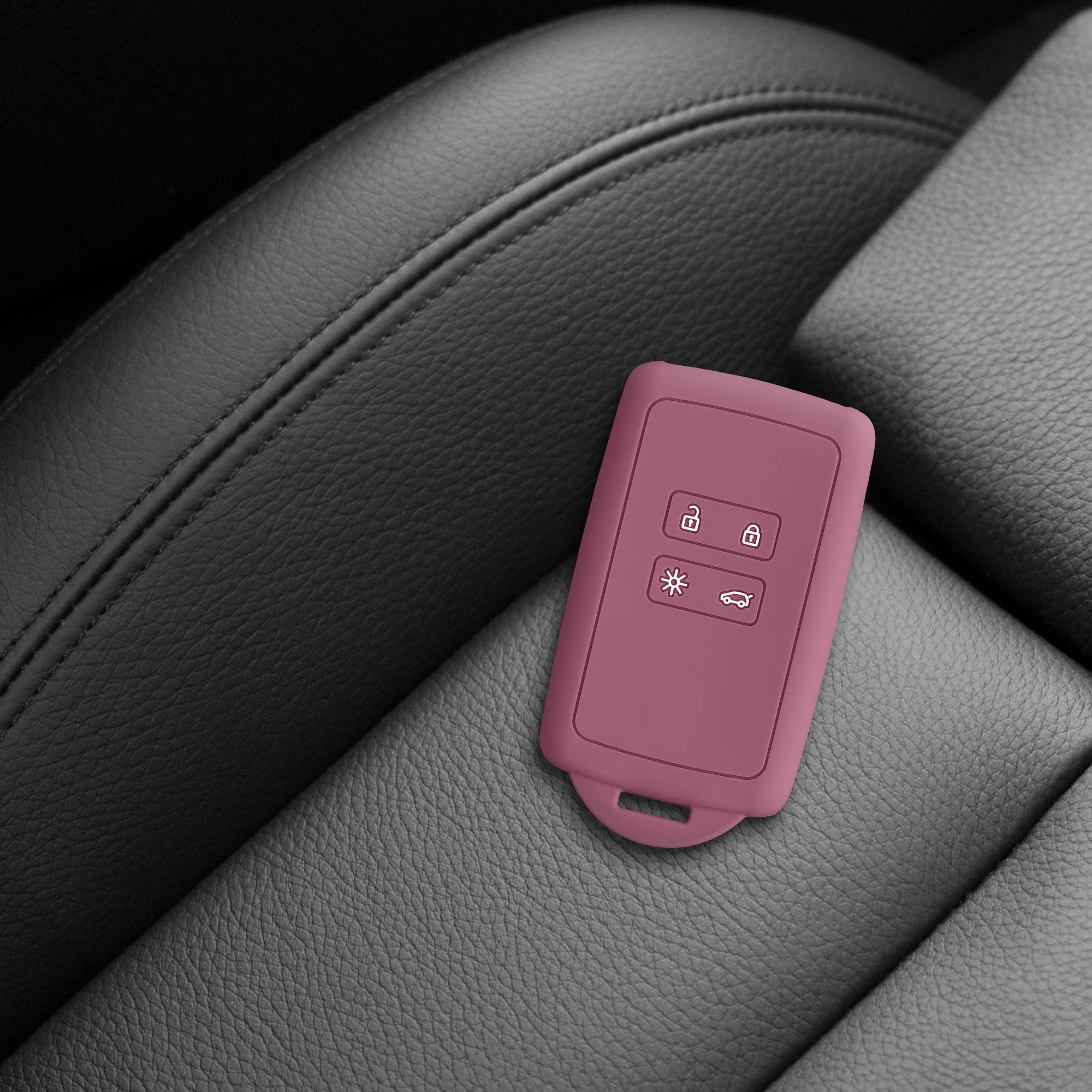 kwmobile Car Key Cover Compatible with Renault 4 Button Car Key Smart Key (only Keyless Go) - Silicone Protective Key Fob Cover with Built-in Eyelet - Dark Rose