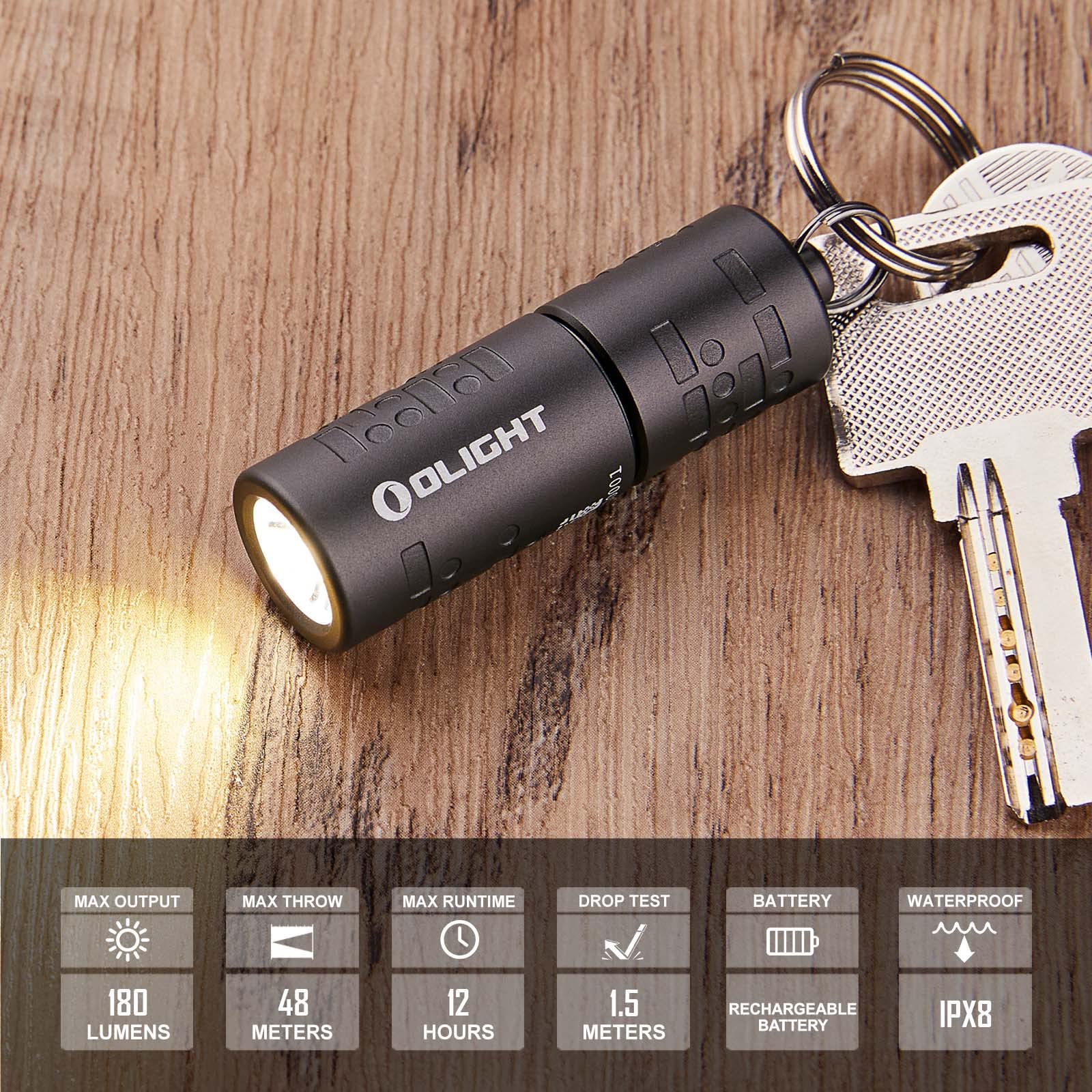 OLIGHT iMorse I1R 2 Pro Keychain Flashlight max 180 lumens, Mini EDC Handheld Torch, Powered by Built-in Rechargeable Battery with Type-C USB Cable for Everyday Carry（Gunmetal Grey）