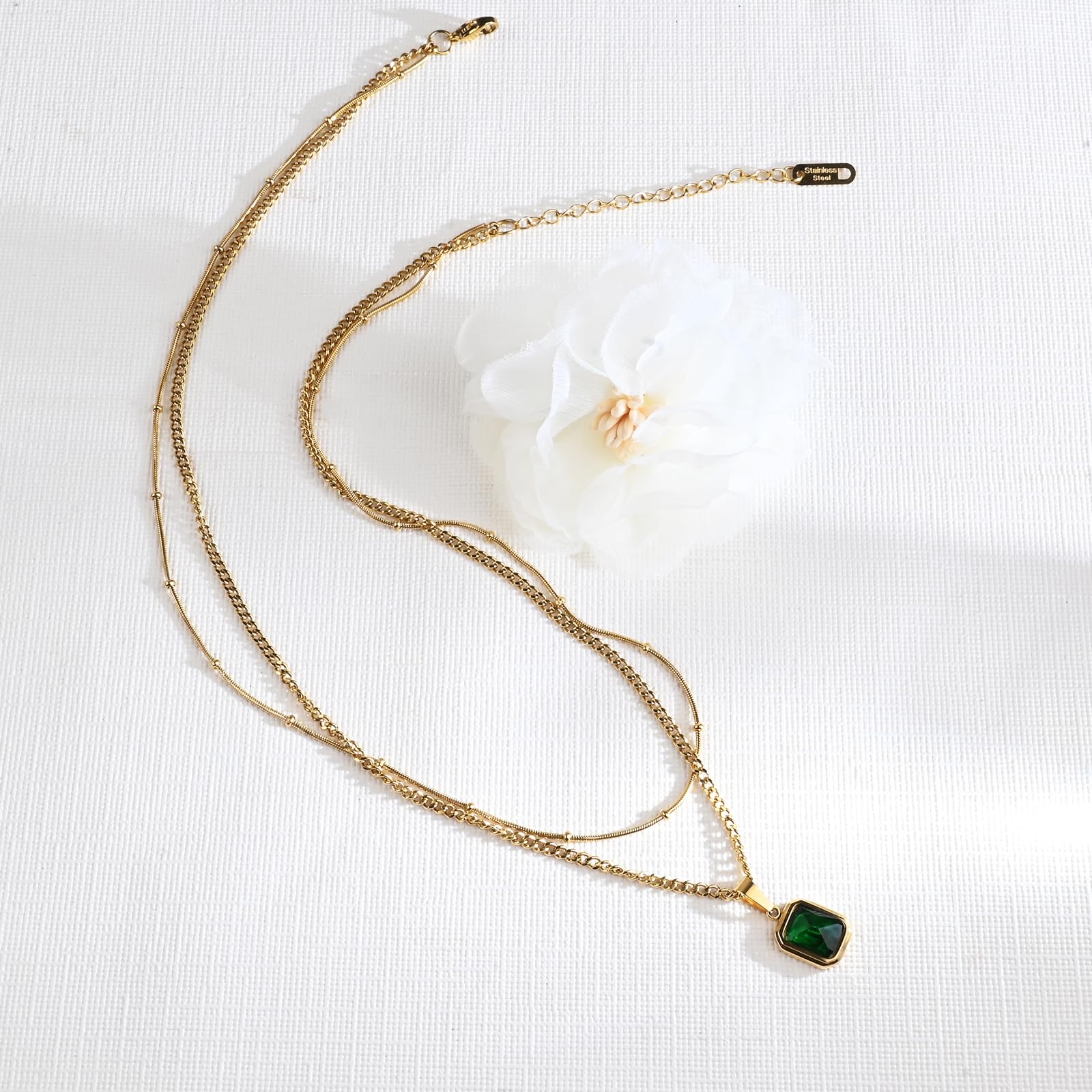 Gold Layered Emerald Necklace Green Gemstone Choker Necklaces for Women Gold Plated Pendant Necklace Handmade Necklaces for Gift