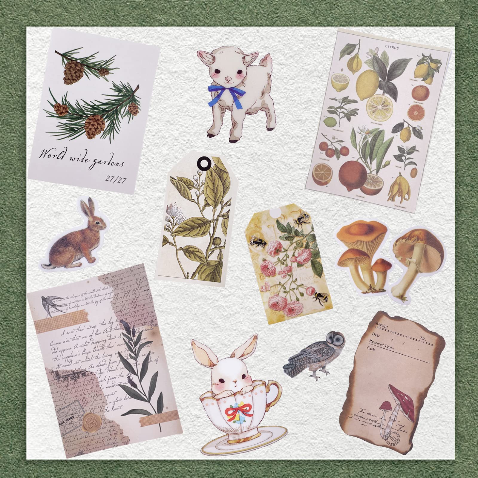 Carreuty 290pcs Aesthetic Scrapbooking Stickers Paper Pack, DIY Decorative Paper Plant Animal Supplies Stickers Paper Kit for Scrapbook Supplies Journal Kit (Fantasy Forest Life)