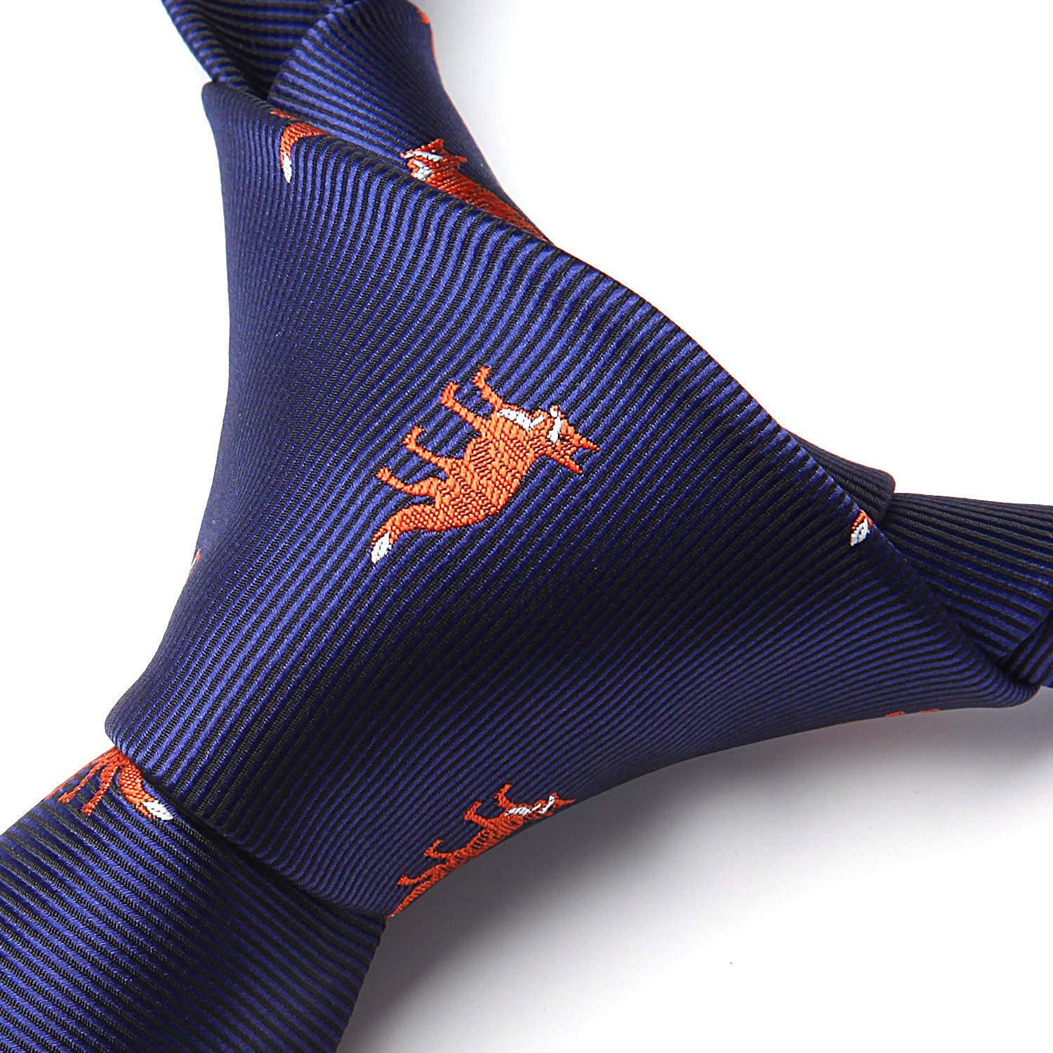 HISDERN Fox Tie for Men Navy Blue Ties Handkerchief Novelty Animal Pattern Wedding Necktie & Pocket Square Set