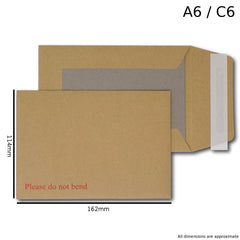 EPOSGEAR® A6 / C6 162mm x 114mm Brown/Manilla Strong Hard Card Board Backed Peel and Seal Printed Please Do Not Bend Envelopes (10)