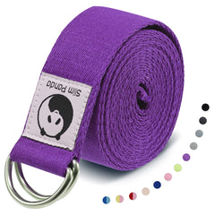 Slim Panda Yoga Belt Strap with Double D Rings Buckle 1.85 or 2.5M, Durable Cotton Adjustable Belt Perfect for Holding Poses, Improving Flexibility and Physical Therapy, Purple