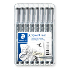 STAEDTLER 308 SB8 Pigment Liner Pens - Assorted Line Widths, Black (Set of 8)