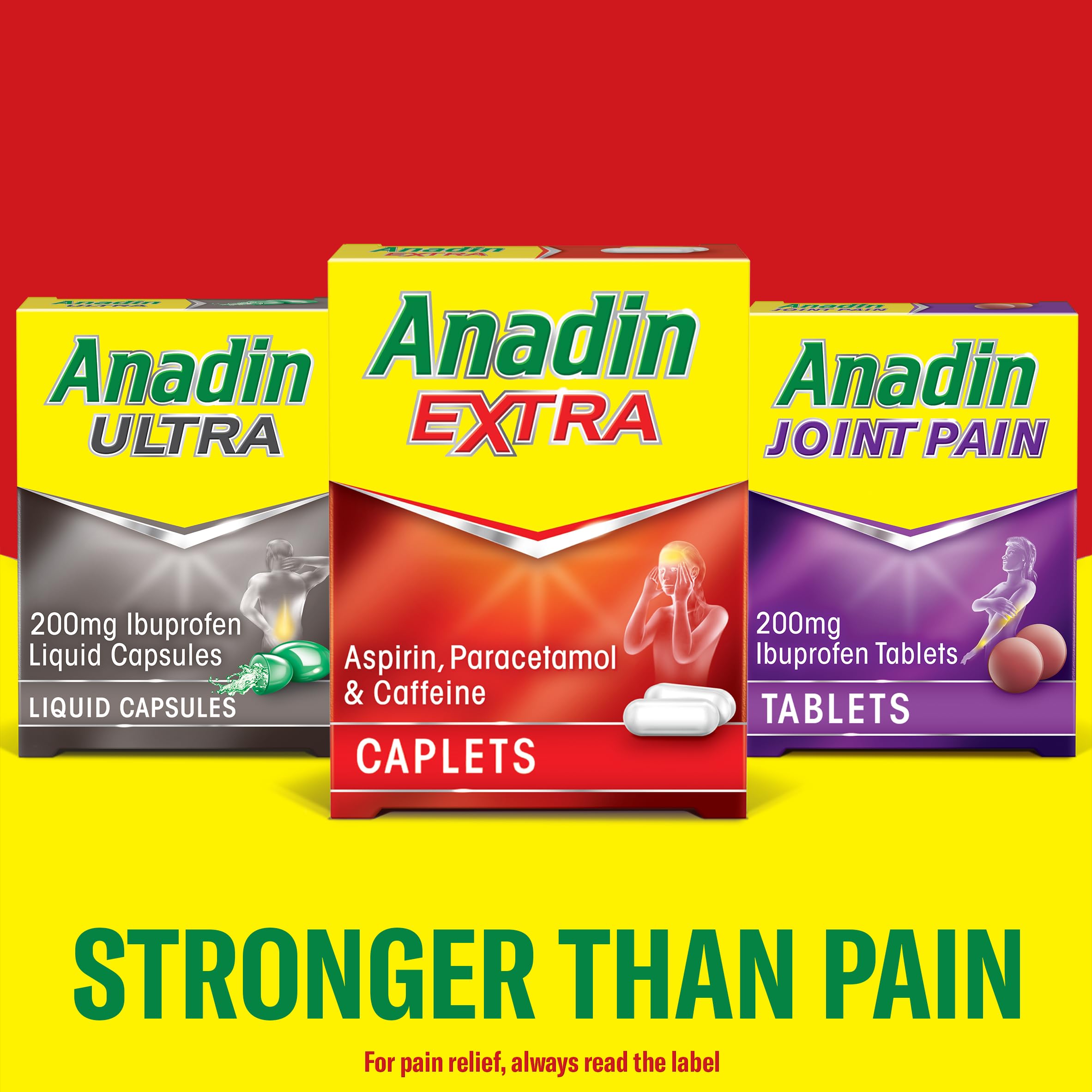 Anadin Extra Aspirin Paracetamol and Caffeine Caplets, Red, 16 count