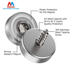 Magnetpro 12 Pieces Magnet 25 LB Force 20 x 7 mm with Countersunk Hole and Steel Capsule, Pot Magnets with Screws and 12 Steel Pads (Bright Silver)