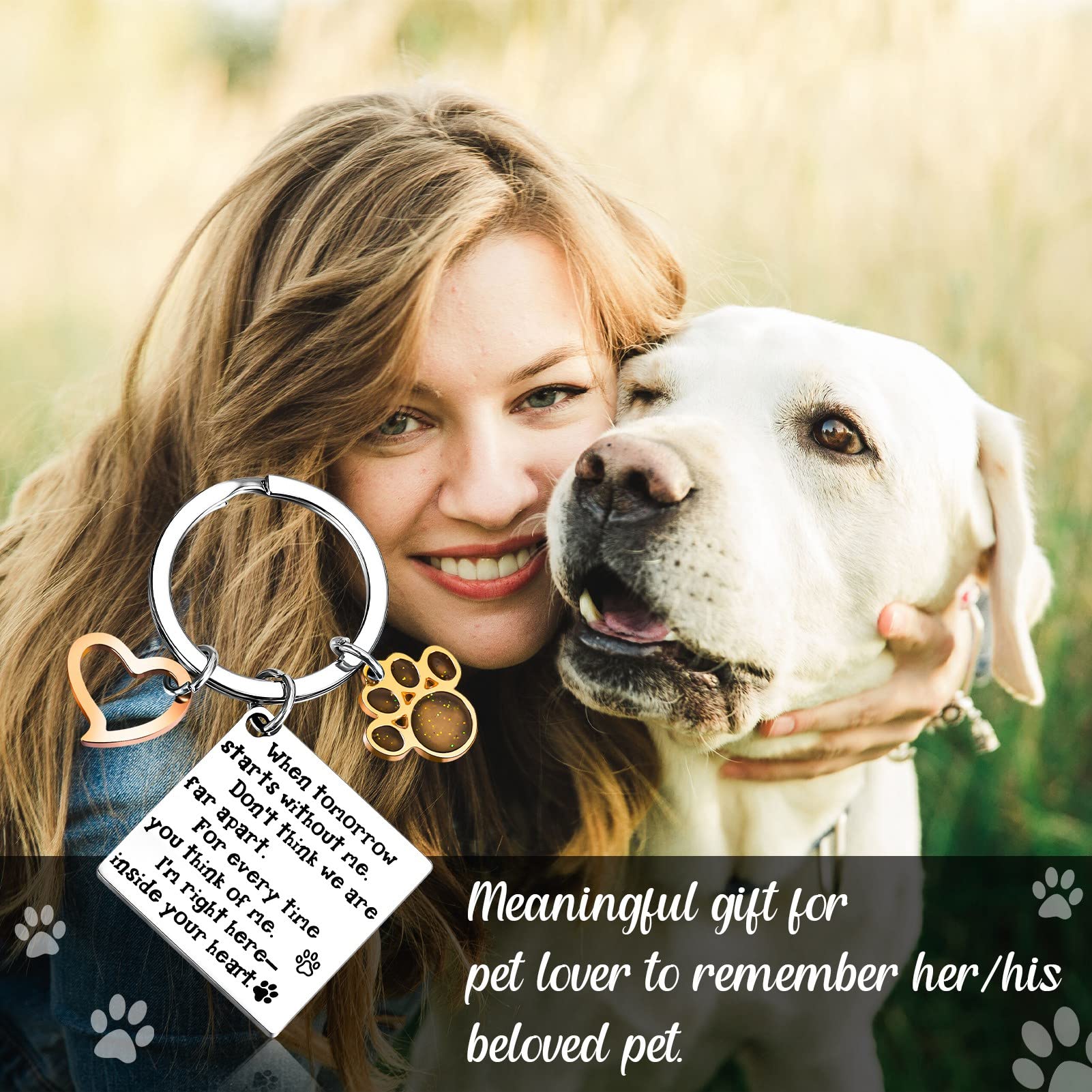 Pinenuts Pet Memorial Keychain, Dog Memorial Gifts Loss of Pet Keychain with Paws, Cat Sympathy Keyring Dog Remembrance Keychain Pet Bereavement Gifts with Box