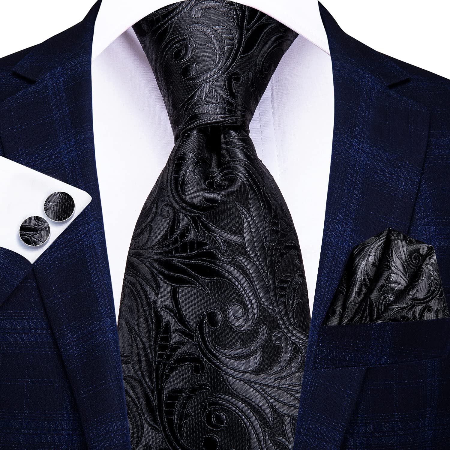 Hi-Tie Mens Teal Blue Paisley Tie Woven Silk Designer Necktie Set with Pocket Square & Cufflinks for Business Wedding