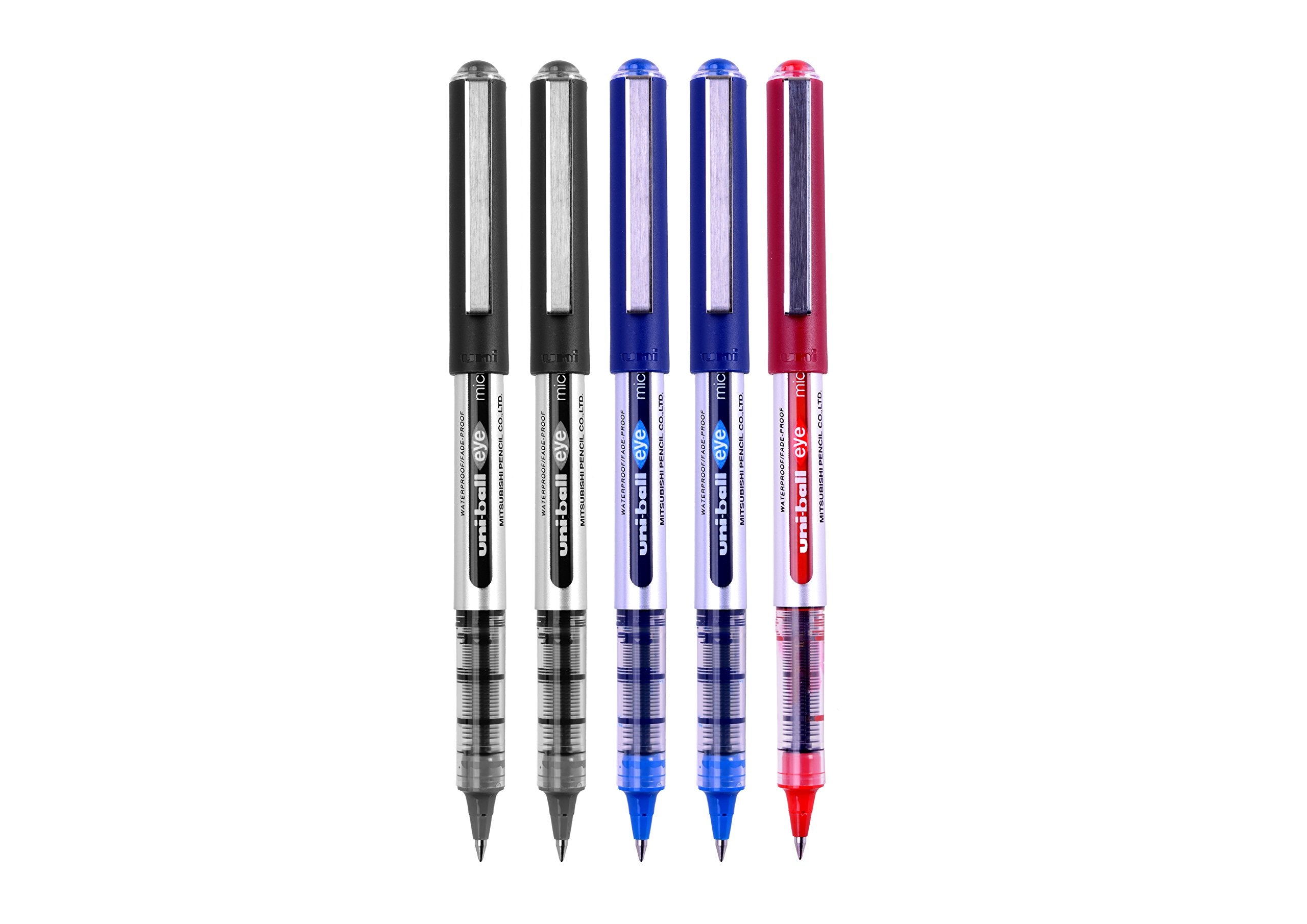 Uni-Ball UB-150 Eye Rollerball Pens. Premium Micro 0.5mm Ballpoint Tip for Super Smooth Handwriting, Drawing, Art, and Colouring. Fade and Water Resistant Liquid Uni Super Ink. Pack of 5 Assorted